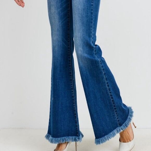 C’EST TOI Black Label mid rise button fly down wide flare jeans bell bottom 7 27 - Picture 12 of 16